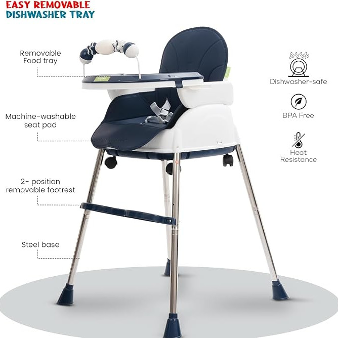 Adjustable Baby High Chair with Feeding Tray, Baby Dinner Chair with Wheels-Lokkisona-bangladesh