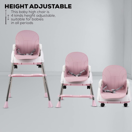 Adjustable Baby High Chair with Feeding Tray, Baby Dinner Chair with Wheels