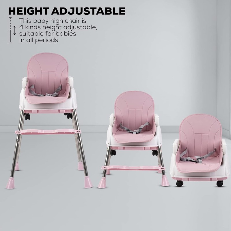 Adjustable Baby High Chair with Feeding Tray, Baby Dinner Chair with Wheels-Lokkisona-bangladesh