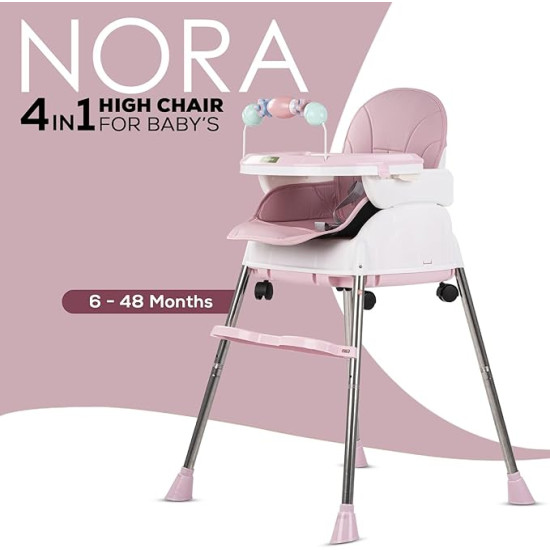 Adjustable Baby High Chair with Feeding Tray, Baby Dinner Chair with Wheels
