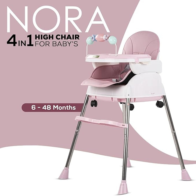 Adjustable Baby High Chair with Feeding Tray, Baby Dinner Chair with Wheels-Lokkisona-bangladesh