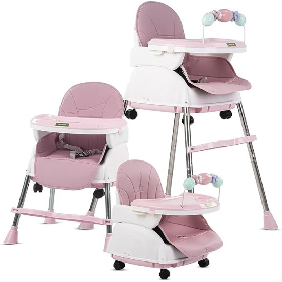 Adjustable Baby High Chair with Feeding Tray, Baby Dinner Chair with Wheels