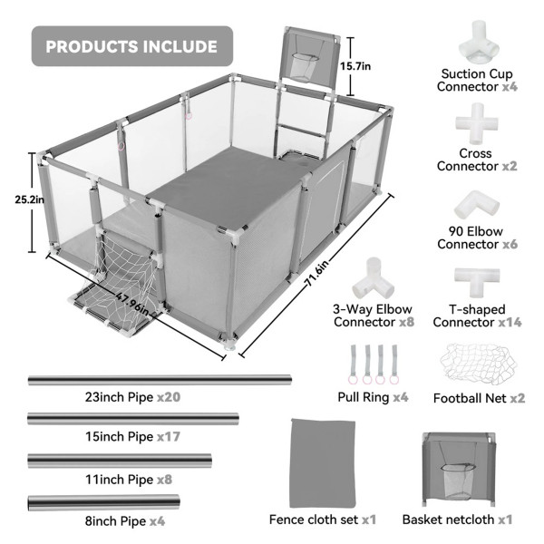 Playpen Large Playpen for twin, with Basketball Hoop, Comes with Bracket and 30 Ball | Large Size (China)