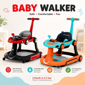 Multifunctional Comfortable Music Baby Walker Assistant Car Shape Baby Walker With Push Handle