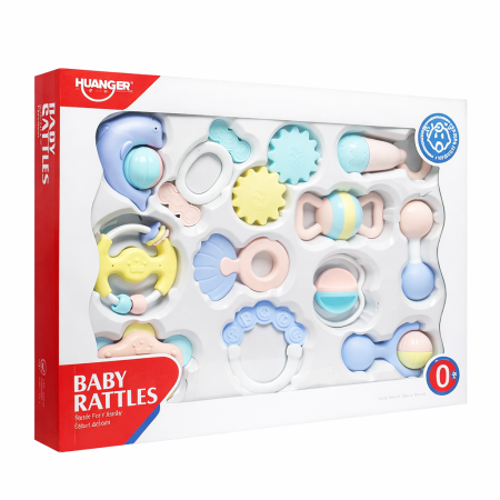 Huanger Baby Rattles & Teether Set (12 Pcs)–BPA Free Sensory Toys for Newborns (0m+)