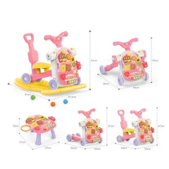 Huanger Multifunctional Baby Walkers Andador Activity Table Kids Trolley Adjustable 5 in 1 Baby Push Walker With Activity Table