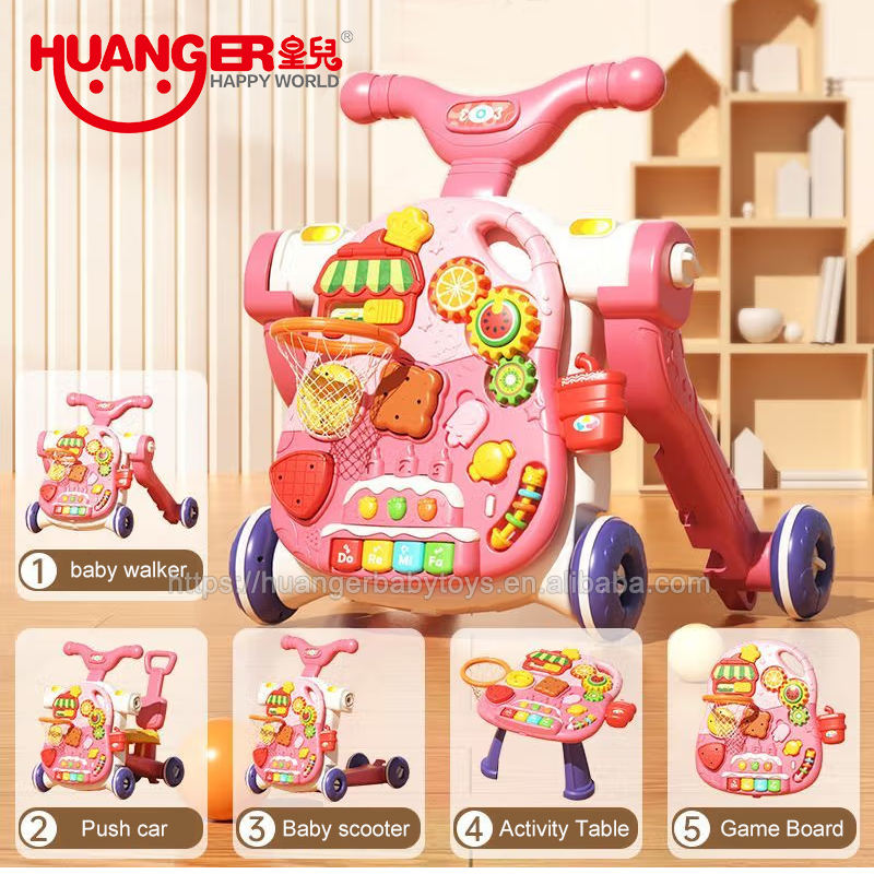 Huanger Multifunctional Baby Walkers Andador Activity Table Kids Trolley Adjustable 5 in 1 Baby Push Walker With Activity Table-Lokkisona-bangladesh
