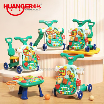 Huanger Multifunctional Baby Walkers Andador Activity Table Kids Trolley Adjustable 5 in 1 Baby Push Walker With Activity Table