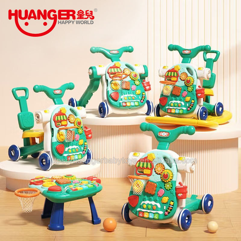 Huanger Multifunctional Baby Walkers Andador Activity Table Kids Trolley Adjustable 5 in 1 Baby Push Walker With Activity Table-Lokkisona-bangladesh