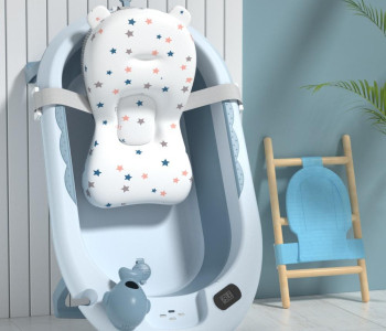 Multifunctional Folding Baby Bathtub with Pillow & Thermometer