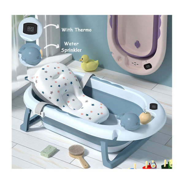 Multifunctional Folding Baby Bathtub with Pillow & Thermometer