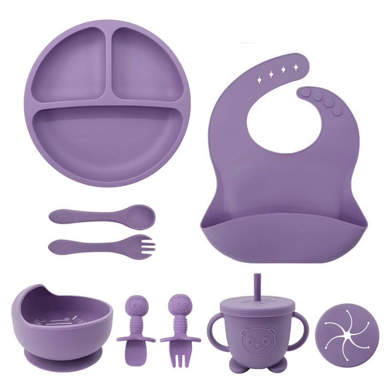 Full Set Kids Eating Set | Full Suction Dinner Set | 5 Pcs | Leather Pink Color