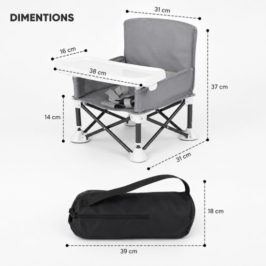 Portable Foldable Baby Chair with Canopy & Feeding Tray (Gray/Black)