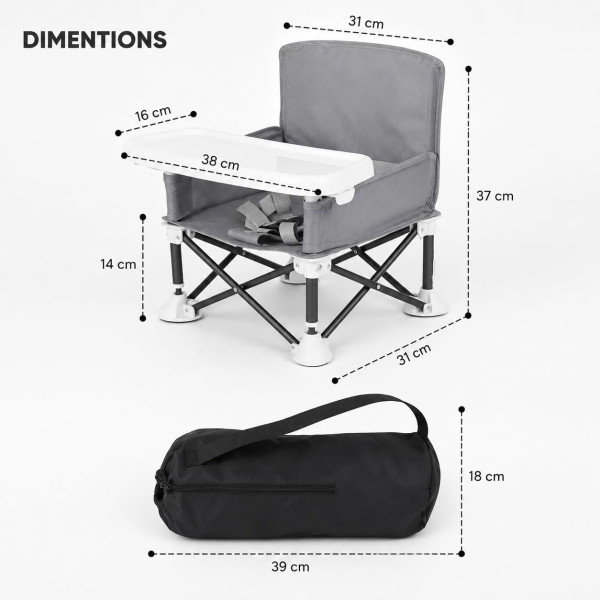Portable Foldable Baby Chair with Canopy & Feeding Tray (Gray/Black) Portable Foldable Baby Chair with Canopy & Feeding Tray (Gray/Black)