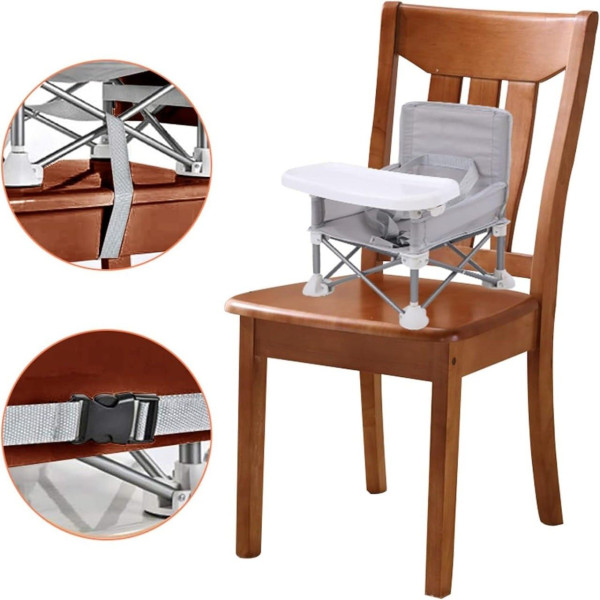 Portable Foldable Baby Chair with Canopy & Feeding Tray (Gray/Black)