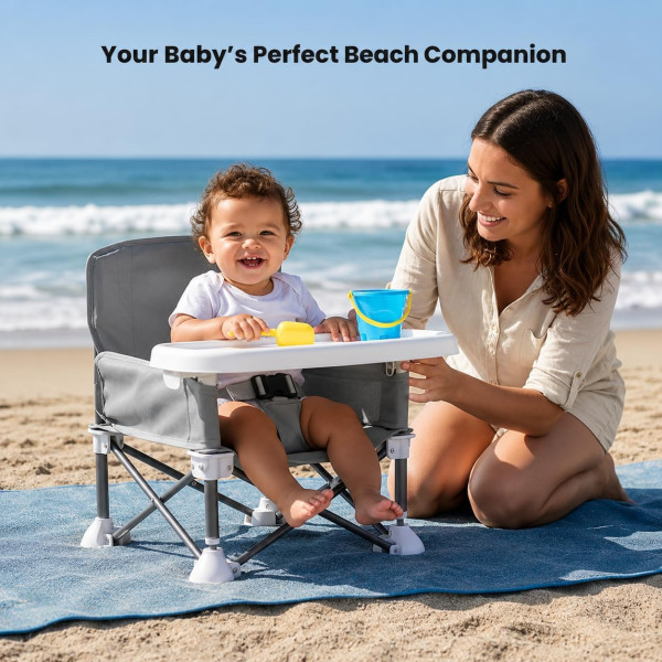 Portable Foldable Baby Chair with Canopy & Feeding Tray (Gray/Black) Portable Foldable Baby Chair with Canopy & Feeding Tray (Gray/Black)