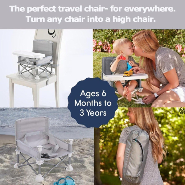 Portable Foldable Baby Chair with Canopy & Feeding Tray (Gray/Black) Portable Foldable Baby Chair with Canopy & Feeding Tray (Gray/Black)