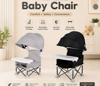 Portable Foldable Baby Chair with Canopy & Feeding Tray (Gray/Black) Portable Foldable Baby Chair with Canopy & Feeding Tray (Gray/Black)