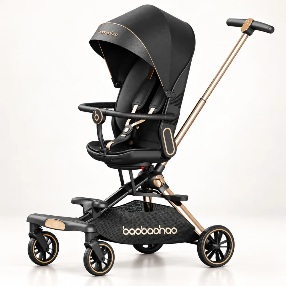 Luxurious  V16 Baby Walker Lightweight Baby Strollers can Sit or Lie Down Folding Two-way High Landscape Newborn Stroller | Color Black