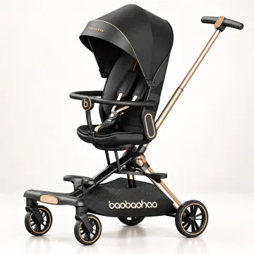 Luxurious  V16 Baby Walker Lightweight Baby Strollers can Sit or Lie Down Folding Two-way High Landscape Newborn Stroller | Color Black