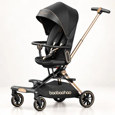 Luxurious  V16 Baby Walker Lightweight Baby Strollers can Sit or Lie Down Folding Two-way High Landscape Newborn Stroller | Color Black