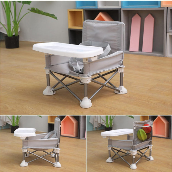 Portable Foldable Baby Chair with Canopy & Feeding Tray (Gray/Black)