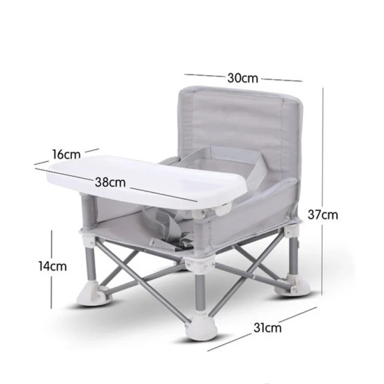 Portable Foldable Baby Chair with Canopy & Feeding Tray (Gray/Black)
