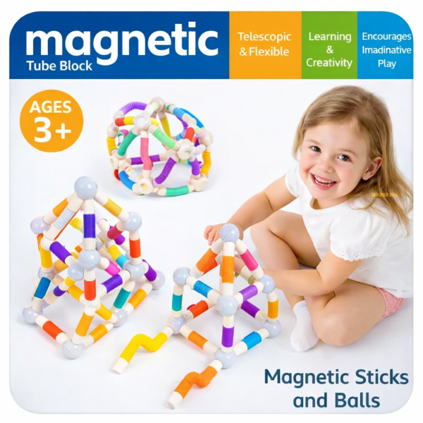 Magnetic Constructor Building Sticks with Flexible Tubes for Kids | Magnetic Constructor Building Sticks with Flexible Tubes for Kids |