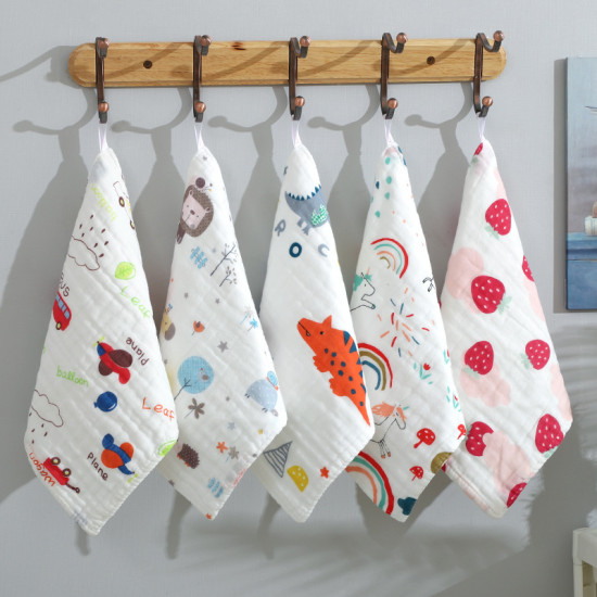 5 Pcs - Six Layer Face Towel Cotton Washcloth Cum Baby Towel | Very Soft & Smooth | 5 Pcs Set | Mixed Printed 5 Pcs - Six Layer Face Towel Cotton Washcloth Cum Baby Towel | Very Soft & Smooth | 5 Pcs Set | Mixed Printed