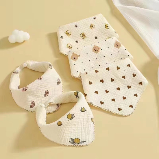 Four Layer Cotton Bibs| Very Soft & Smooth | 5 Pcs