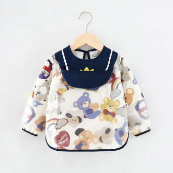 Long-Sleeved Anti-Dressing Waterproof Baby’s Dining Clothes Children’s Apron Baby’s Bib Guard| Crown Bear | 0-2 Year