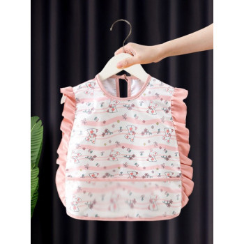 Waterproof Baby Feeding Bib Apron – Sleeveless Wash-Free Toddler Eating Gown (Lace Rabbit Blue) | Lightweight Summer Bib (1–3 Years) | lace rabbit-pink