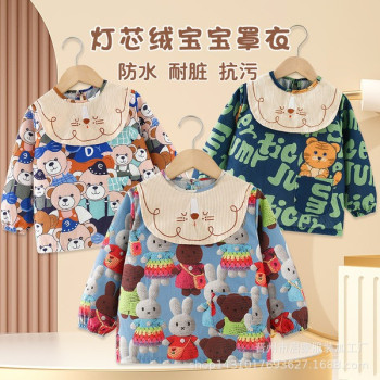Corduroy Waterproof Baby Smock Bib – Long Sleeve Anti-Dirty Feeding Apron (0–2 Years) | Autumn Winter Reverse Wear Baby Protective Clothing