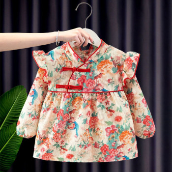 Waterproof Baby Girl Feeding Dress – Long Sleeve Autumn Winter Princess Bib Apron (peacock) | Stylish Toddler Overalls (0–2 Years)