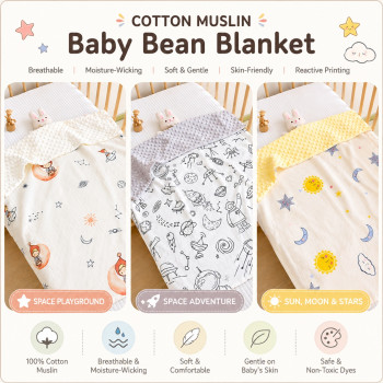 Newborn Cotton Gauze Baby Blanket – Soft Lightweight Summer Comfort Blanket (28 x 39 Inches) | Moon Girl Cartoon Swaddle