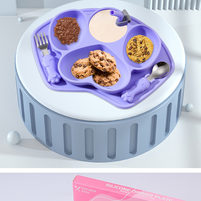 Highly Silicone Glue Feeding Dish with Spoon set & Straw | Infant Eating Training | Best Gift Box | Pink Color