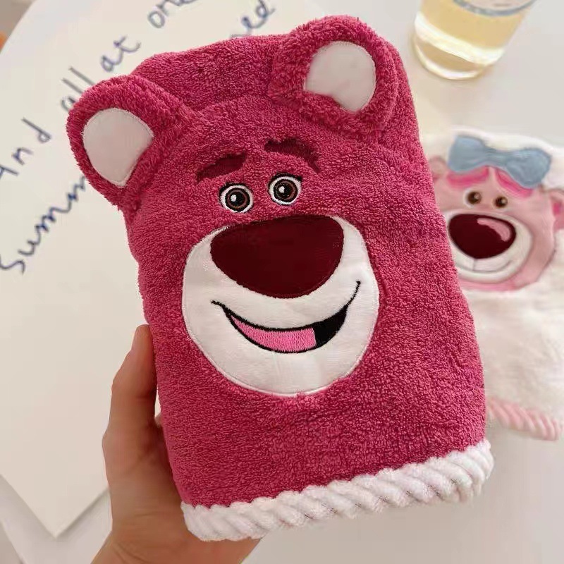Strawberry Bear Bath Towels High Dense Coral Velvet Absorption | Red Color | Big Size 20x55 Inch | Face Towel + Bath Towel