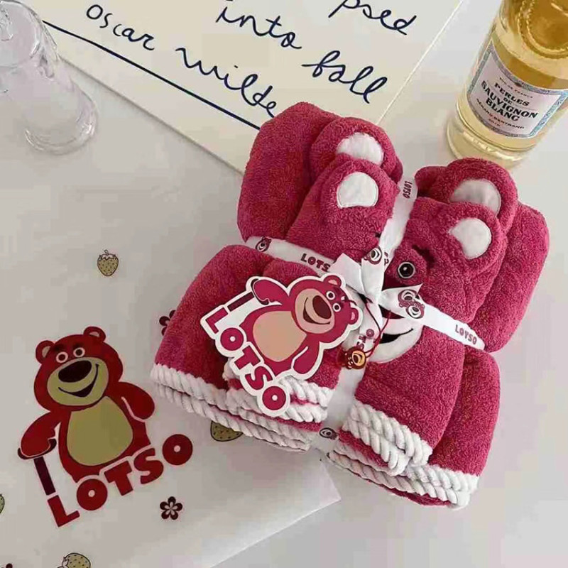 Strawberry Bear Bath Towels High Dense Coral Velvet Absorption | Red Color | Big Size 20x55 Inch | Face Towel + Bath Towel