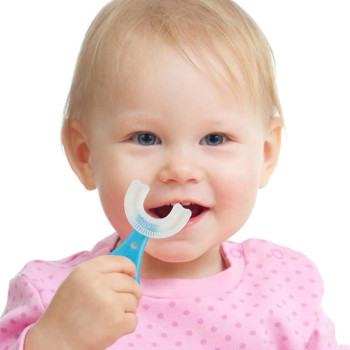 U-Shape Toothbrush For Kids Silicon Bristles Mouth Shape Teeth Cleaning Brush
