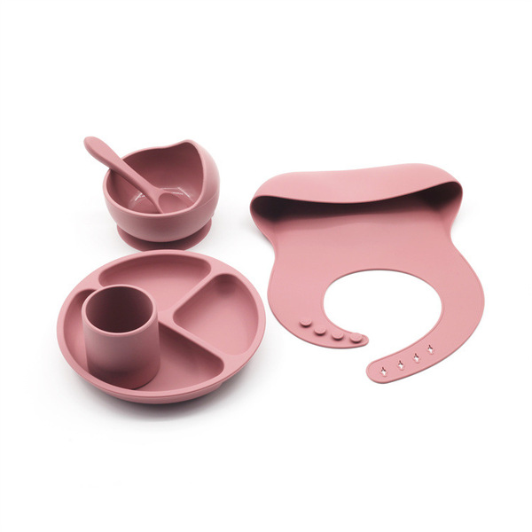 Full Set Kids Eating Set | Full Suction Dinner Set | 5 Pcs | Rose Color-Lokkisona-bangladesh