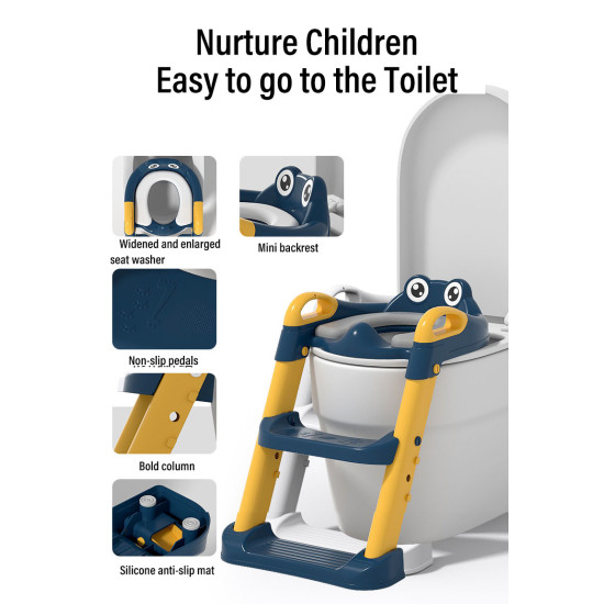 Children's Toilet Seat with Step Stool | Foldable & Safe Potty Training | Frog