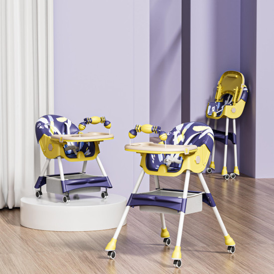 2-In-1 Premium Quality Foldable Baby Feeding high Chair | Multifuntional | Yellow & Blue Color