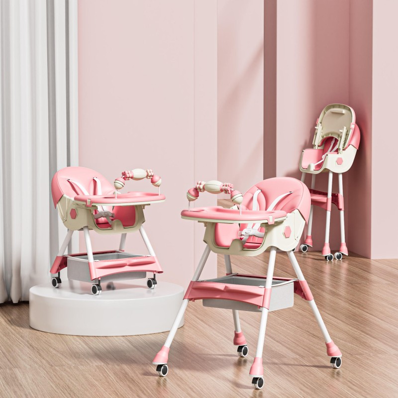 3-In-1 Premium Quality Foldable Baby Feeding high Chair | Multifuntional | Pink Color-Lokkisona-bangladesh