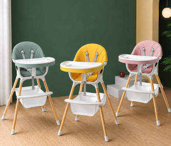 Modern Adjustable Baby High Chair with Storage Basket & Safety Harness 
