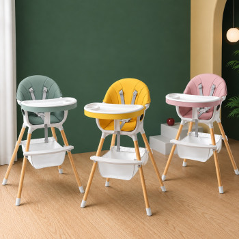 Modern Adjustable Baby High Chair with Storage Basket & Safety Harness 
