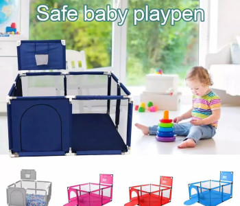 Playpen 4x4 Feet | Playpen for twin, with Basketball Hoop, Comes with Bracket, Stainless Steel Framming with 30 Pcs Ball