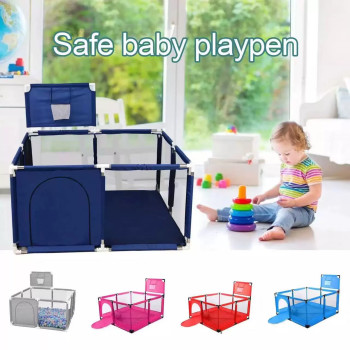 Playpen 4x4 Feet | Playpen for twin, with Basketball Hoop, Comes with Bracket, Stainless Steel Framming with 30 Pcs Ball
