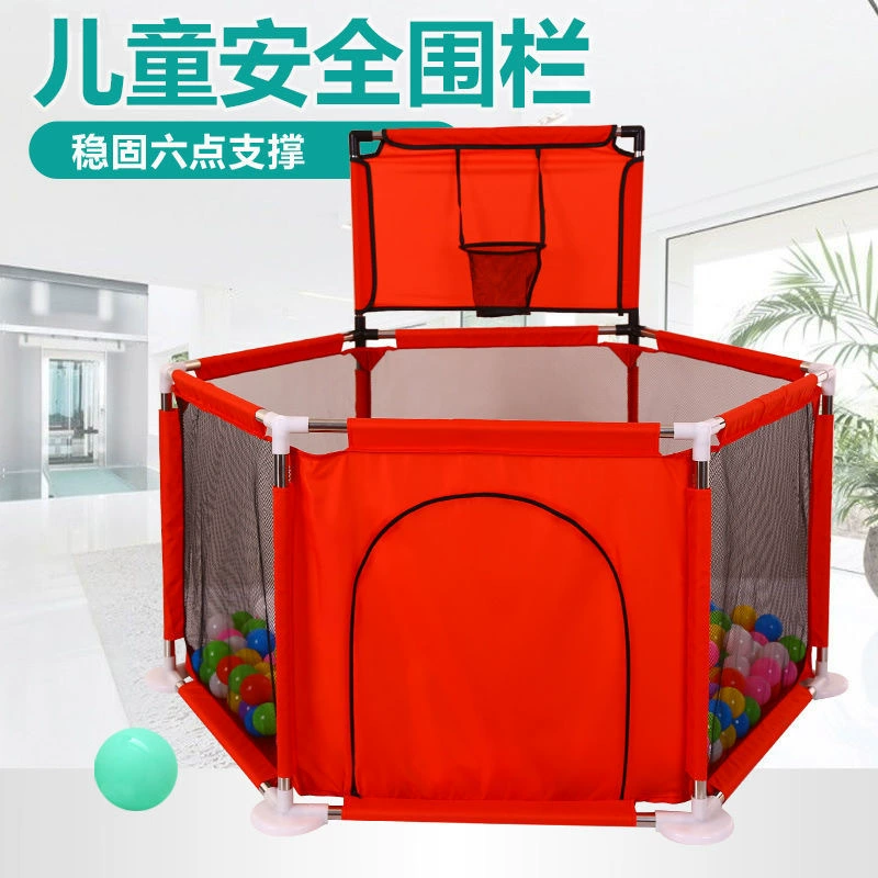 Round Playpen for twin, with Basketball Hoop, Comes with Bracket, Stainless Steel Framing with 30 Pcs Ball | Red-Lokkisona-bangladesh