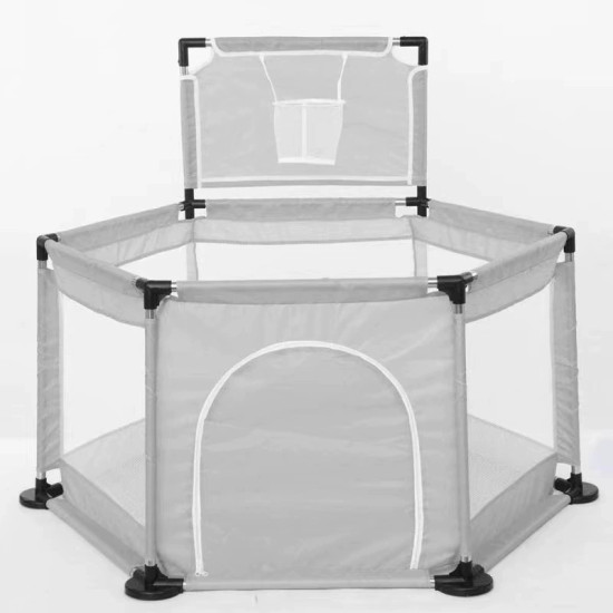 Playpen for twin, with Basketball Hoop, Comes with Bracket, Stainless Steel Framing with 30 Pcs Ball | Gray