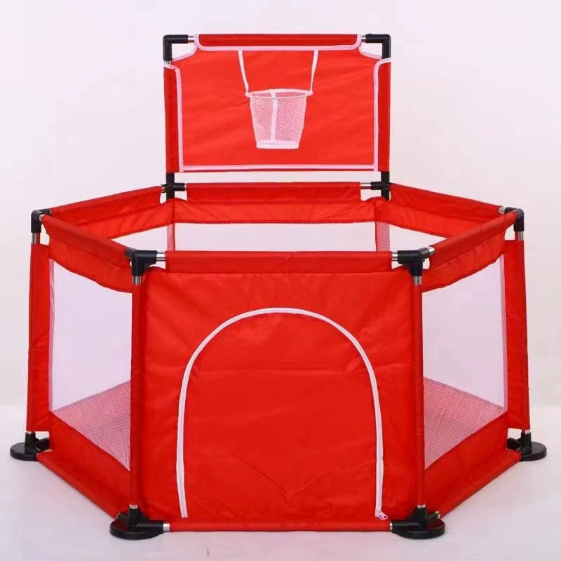 Round Playpen for twin, with Basketball Hoop, Comes with Bracket, Stainless Steel Framing with 30 Pcs Ball | Red-Lokkisona-bangladesh